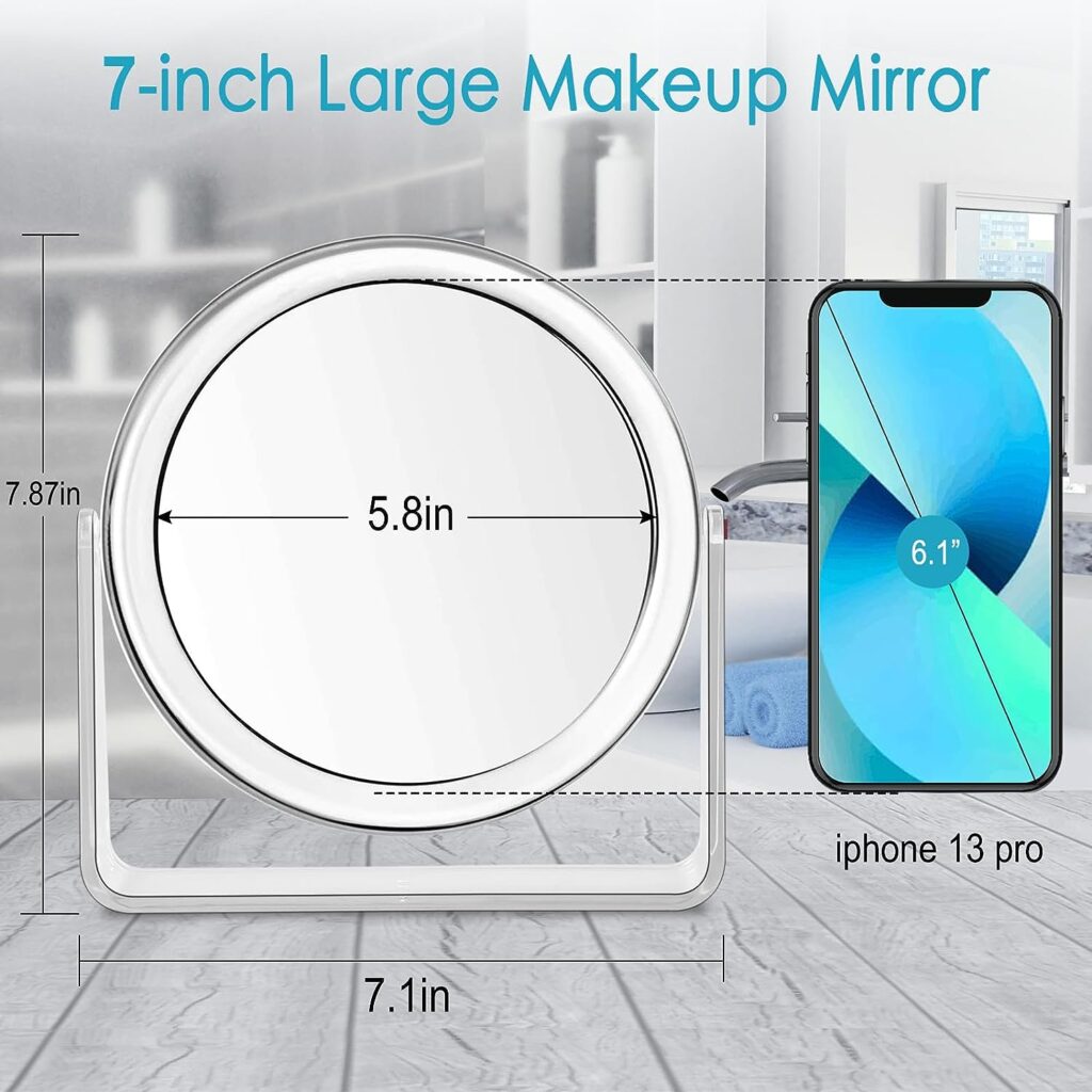 1X/7X Magnifying Makeup Mirror Double Sided Vanity Mirror 360° Rotation Tabletop Mirrors Bathroom Mirror for Travel,Crystal-Style