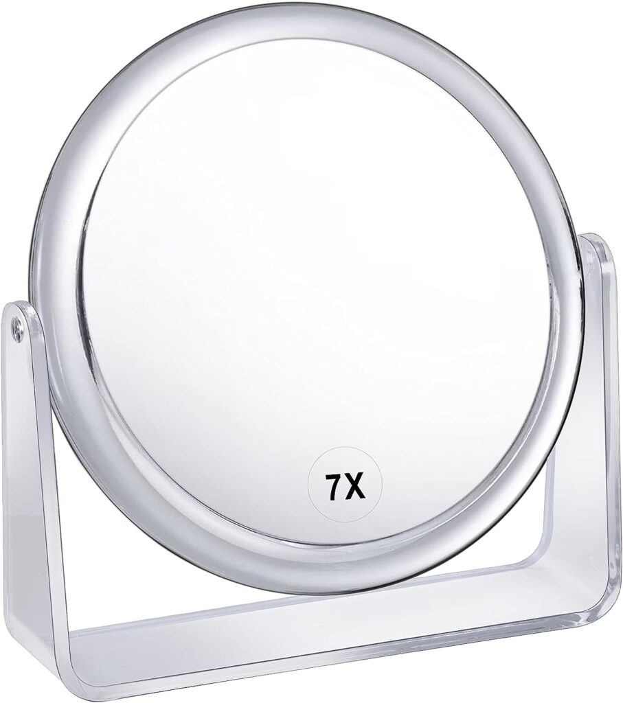 1X/7X Magnifying Makeup Mirror Double Sided Vanity Mirror 360° Rotation Tabletop Mirrors Bathroom Mirror for Travel,Crystal-Style
