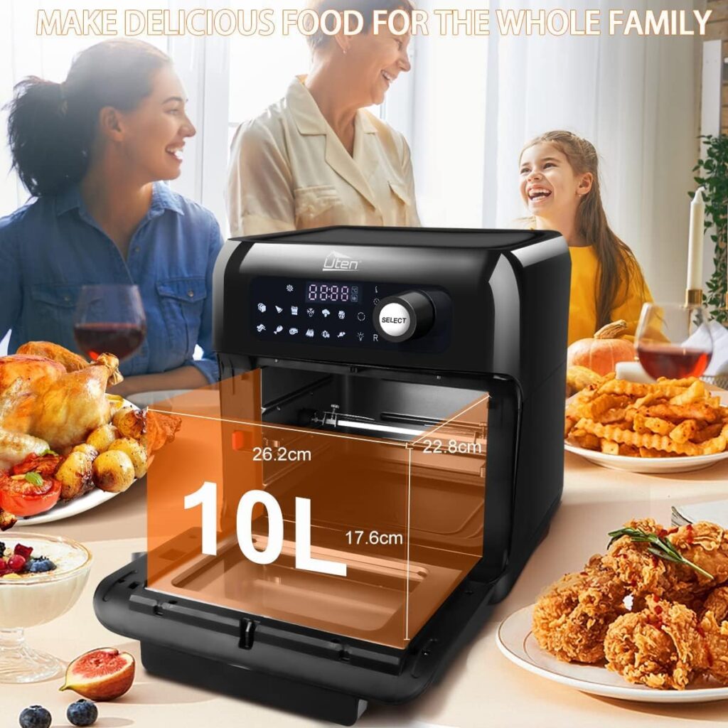 Air Fryer Oven, Uten 10L Digital Air Fryers Oven, Smart Tabletop Oven with 12 Preset Menus, LED Touch Screen Temperature and Control for Baking with Recipe, 1500W