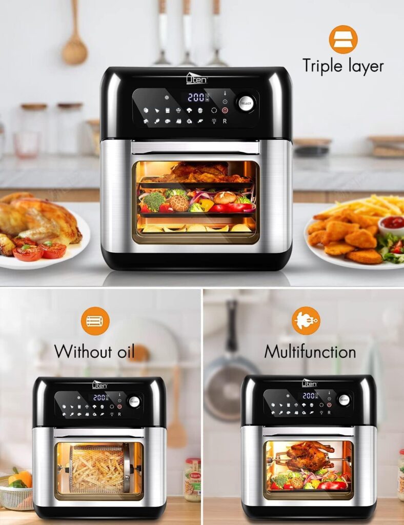 Air Fryer Oven, Uten 10L Digital Air Fryers Oven, Smart Tabletop Oven with 12 Preset Menus, LED Touch Screen Temperature and Control for Baking with Recipe, 1500W