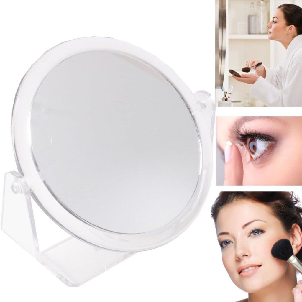 ANRTC Makeup Mirror Double Sided Magnifying Cosmetic Mirror High Definition Portable Tabletop Adjustable 360° Rotating Placement Ideal for Makeup Shaving Dressing Table Vanity Desk and Travel