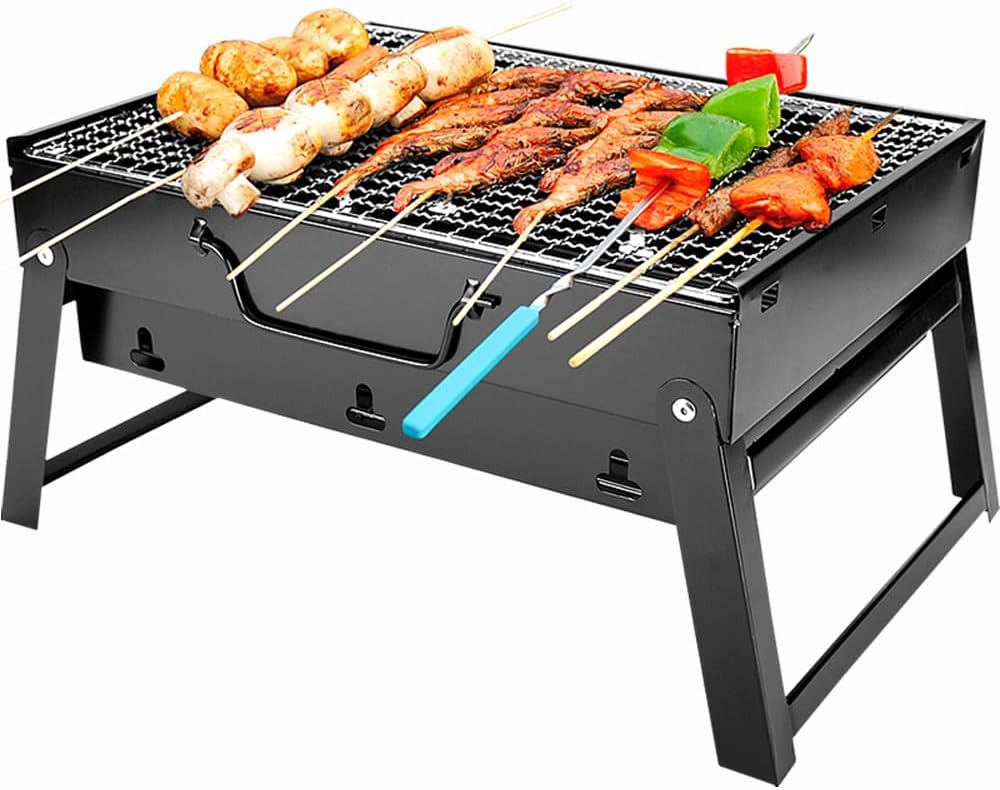 Armo® Stainless Steel Portable BBQ Barbecue Outdoor Garden Tabletop BBQ For Picnic Garden Terrace Camping Travel Folding BBQ 15.35x11.41x2.95