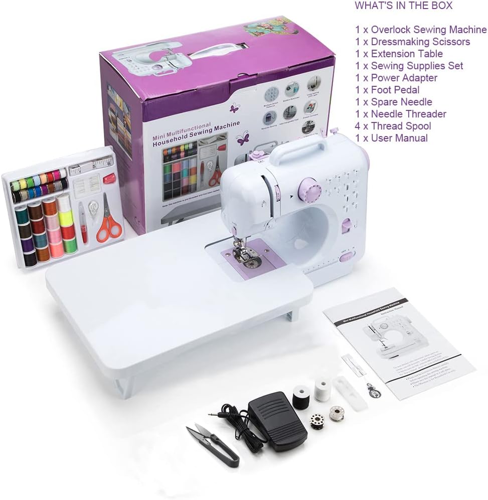 Astrowinter Mini Sewing Machine (Extension stand, Sewing Supplies set, Thread Nipper included) - Electric Overlock Sewing Machines - Small Household Sewing Handheld Tool AW-005-A12