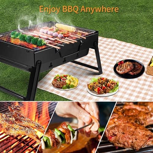 BBQ Grill, Charcoal Barbecue Grill, Fire Pit, Folding, Portable Grill, for Outdoor Cooking Camping Hiking, Picnics Trips (Large 45x29x24 cm)