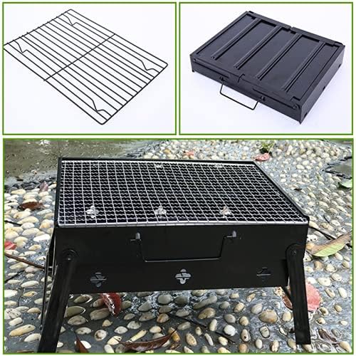 BBQ Grill, Charcoal Barbecue Grill, Fire Pit, Folding, Portable Grill, for Outdoor Cooking Camping Hiking, Picnics Trips (Large 45x29x24 cm)