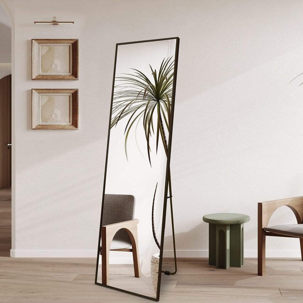 Beauty4U Full Length Mirror 140x40cm Free Standing, Hanging or Leaning, Large Floor Mirror with Black Aluminum Alloy Frame for Living Room or Bedroom