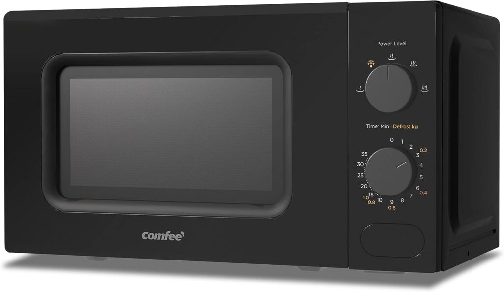 COMFEE 700W 20L Black Microwave Oven With 5 Cooking Power Levels, Quick Defrost Function, And Kitchen Manual Timer - Compact Design CM-M202CC(BK)