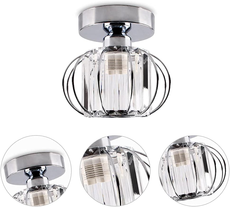 Crystal Chandelier Ceiling Lighting Fitting Small Lampshade Semi Flush Mount Ceiling Light Modern Ceiling Lamp for Hallway Kitchen Dining Room Bedroom Stairs,E27,Chrome…