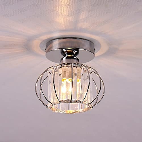 Crystal Chandelier Ceiling Lighting Fitting Small Lampshade Semi Flush Mount Ceiling Light Modern Ceiling Lamp for Hallway Kitchen Dining Room Bedroom Stairs,E27,Chrome…