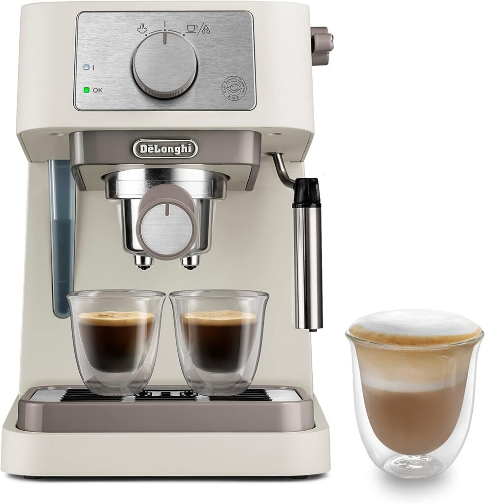 DeLonghi Manual Coffee Machine Stilosa EC260.CR, 15 Bar Pressure, Cappuccino System, Automatic Switch-Off, Compatible with ESE pods, 2 Level Tray, Capacity 1L Cream