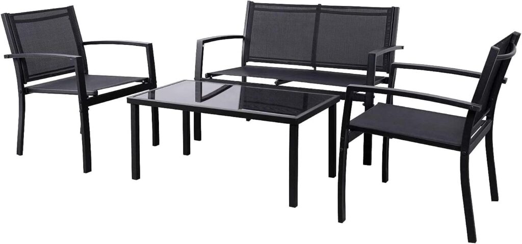 Devoko Garden Furniture Set Garden Table and Chairs Set 4 Outdoor Bistro Table and Chairs Textilene Bistro Set 2 Armchairs+1 Double Chair Sofa+1 Glass Coffee Table for Patio Backyard Poolside