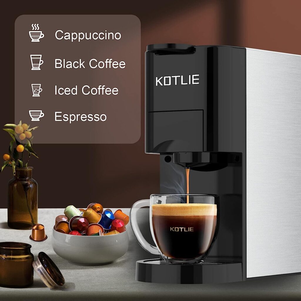 Espresso 4in1 Coffee Machine for Nespresso Original/Dolce Gusto/Ground Capsule and ESE Coffee Pods,19 Bar Automatic Compatible Capsule Coffee Machine (Black)