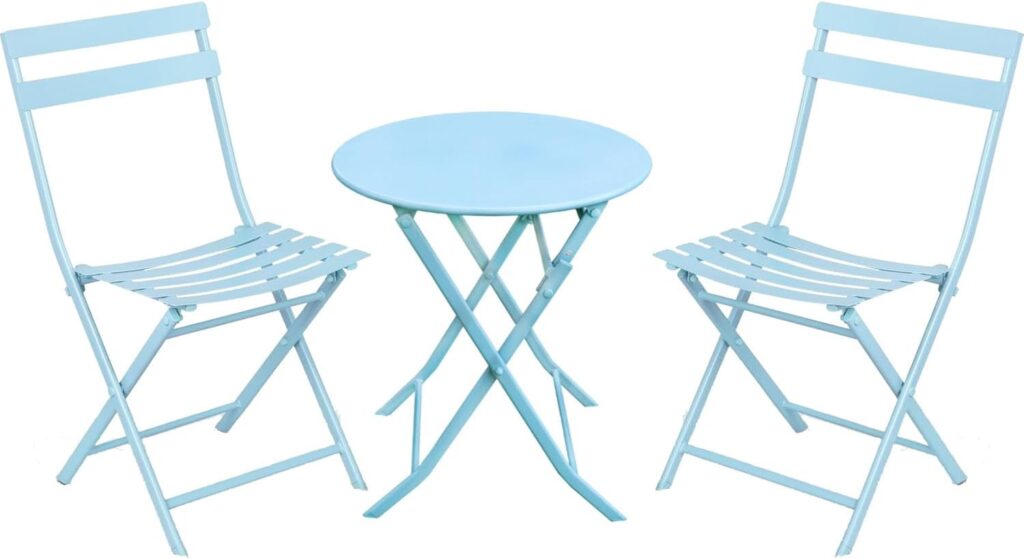 GardenAddict Bistro Table and Chairs set, Lightweight 3 Pieces Bistro set, Patio Table and Chairs, Folding Outdoor Patio Furniture Sets, Blue