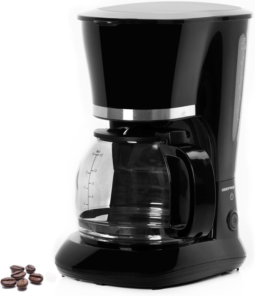 GEEPAS 1.5L Filter Coffee Machine | 800W Coffee Maker for Instant Coffee, Espresso, Macchiato More | Boil-Dry Protection, Anti-Drip Function, Automatic Turn-Off Feature (Standard) – 2 Year Warranty
