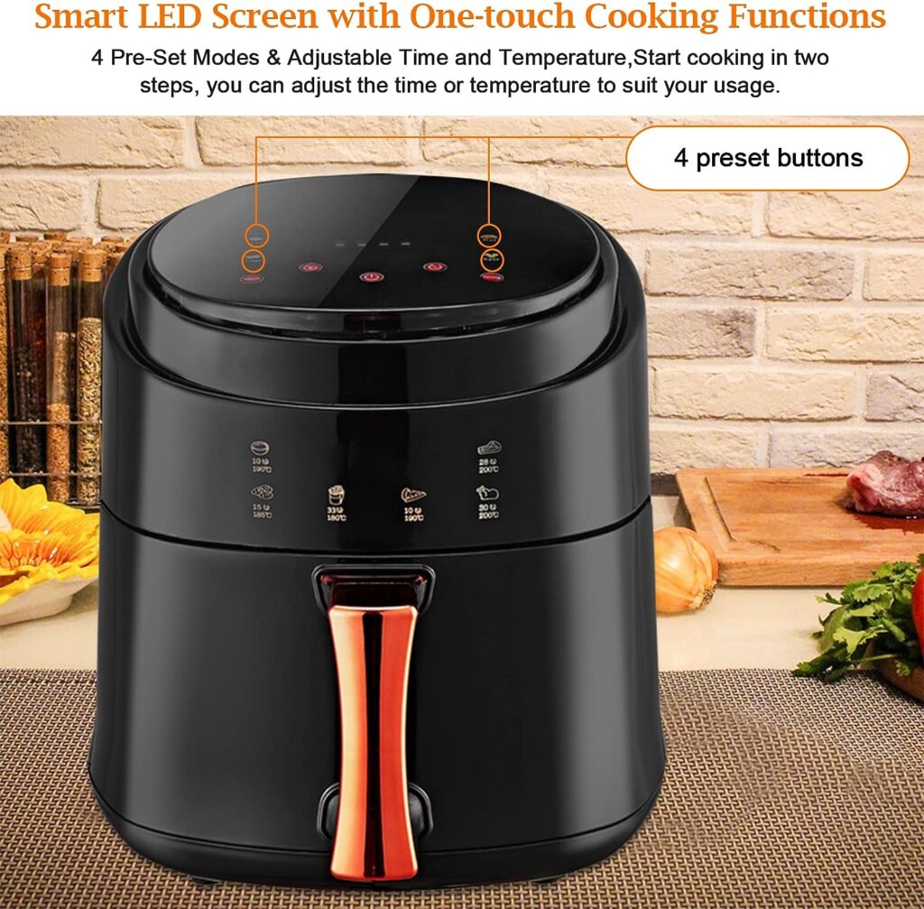 INMOZATA Air Fryer with LED Touch Screen,8L Large Oil Free Low Fat Air Fryers,60-Minute Timer Max 200℃ Setting Digital Air Fryer,Hot Air Circulation Air Fryer Oven,4 Presets,Nonstick Basket,1400W