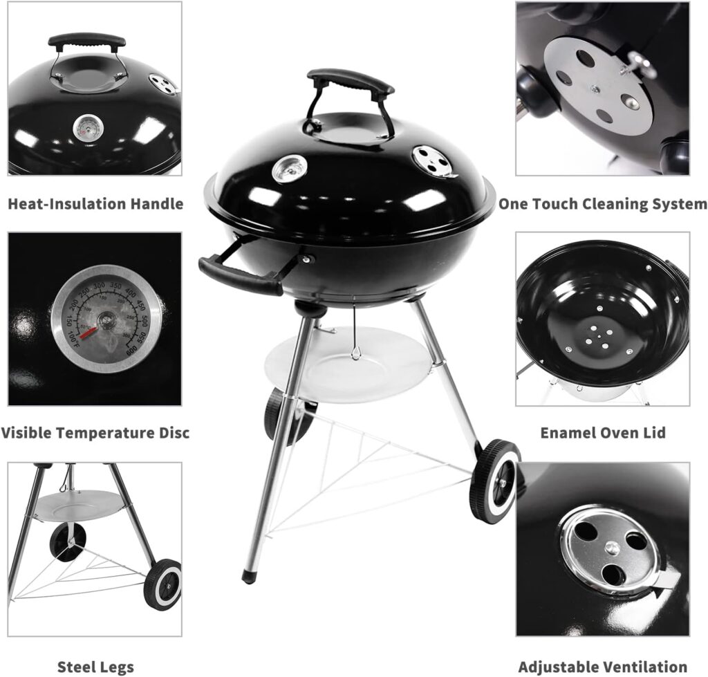 Kono Kettle Charcoal Barbecues Grill Portable BBQ Grills Outdoor Spherical Design in Black 47x49x80cm (KY22018C)