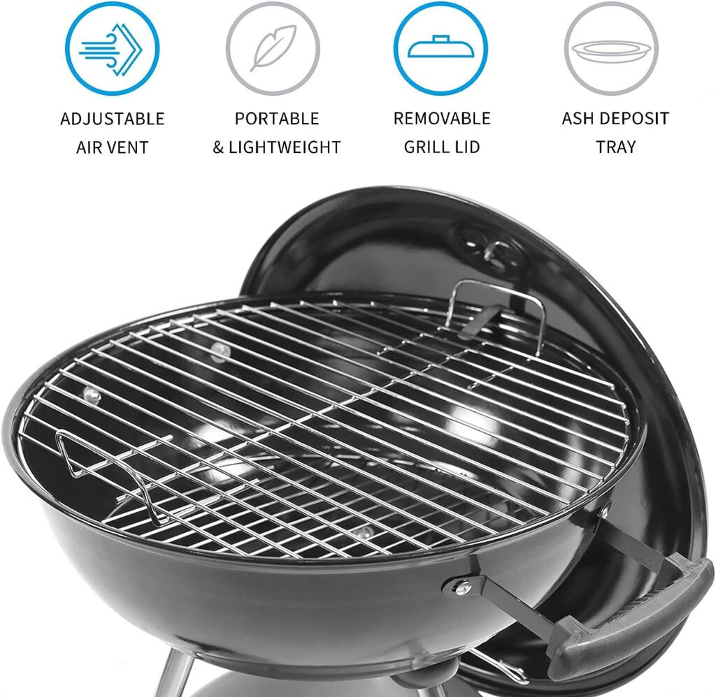 Kono Kettle Charcoal Barbecues Grill Portable BBQ Grills Outdoor Spherical Design in Black 47x49x80cm (KY22018C)