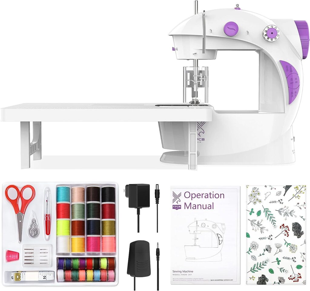 KPCB Mini Sewing Machine with 42PCS Sewing Kit and Extension Table for Beginners