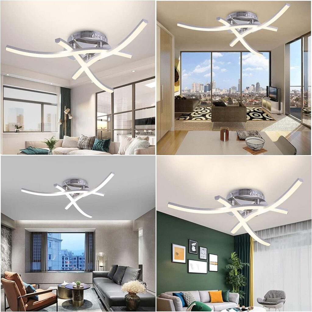 LED Ceiling Light Dimmable Elegant Curved Design LED Ceiling Lamp 3 Built-in LED Boards 18W 1440lm Modern Metal Ceiling Lighting Fixture for Living Rooms Bedrooms