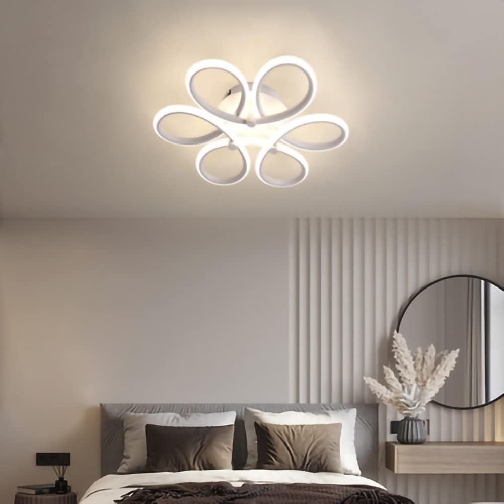LED Ceiling Light with Flower Shape, Modern Creativity Chandelier Fixtures, Flush Fitting Ceiling Lighting Fixture for Living Room Bedroom Kitchen, White, White Light