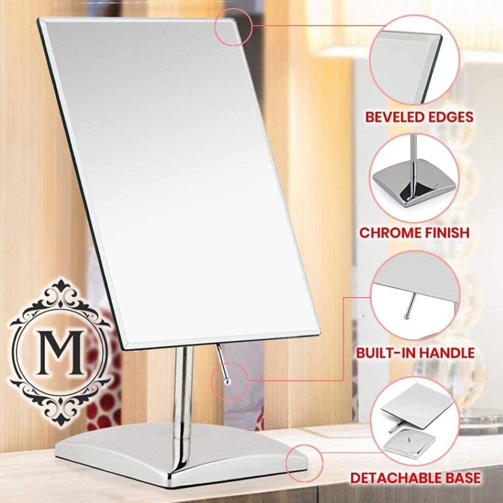 MIRRORVANA® Large Free Standing Mirror for Bathroom Countertop, Dressing Table, Desk and Bedroom Vanity - True Frameless Face Mirror For Makeup and Shaving - 25 x 18cm