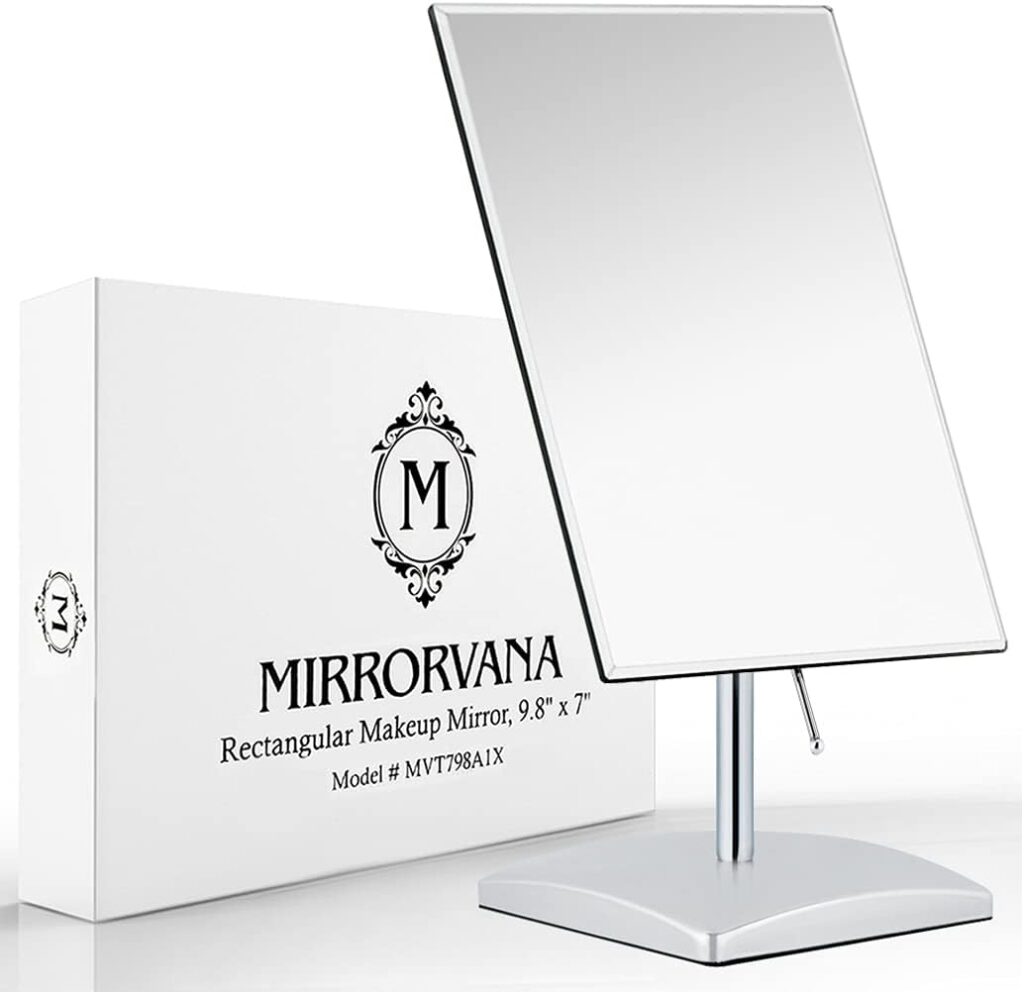 MIRRORVANA® Large Free Standing Mirror for Bathroom Countertop, Dressing Table, Desk and Bedroom Vanity - True Frameless Face Mirror For Makeup and Shaving - 25 x 18cm