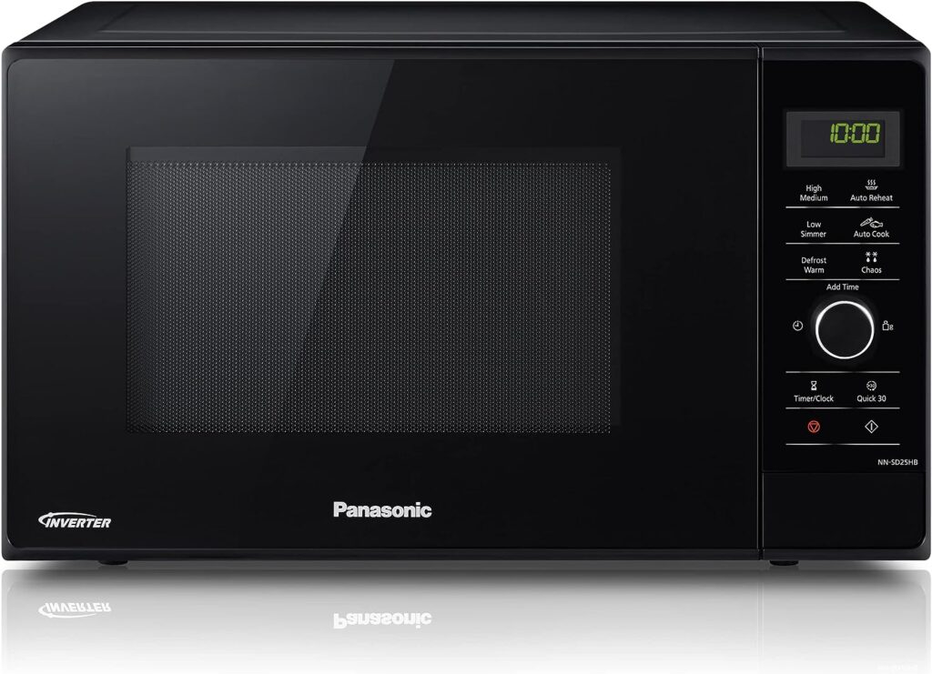 Panasonic NN-SD25HBBPQ Inverter Microwave Oven with Turntable Dial, 1000 W, 23 Litres, quick 30sec Setting, x10 “One Touch” Programmes for easy cooking, Auto Defrost, Child Lock, Black