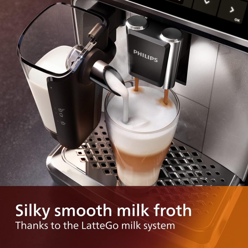 Philips 5400 Series Bean-to-Cup Espresso Machine - LatteGo Milk Frother, 12 Coffee Varieties, 4 User Profiles, Intuitive Display, Silver (EP5446/70)