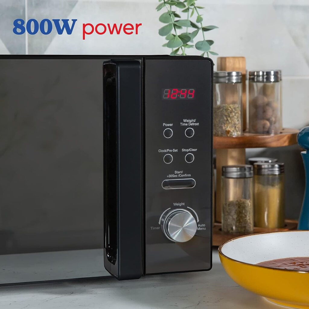 Russell Hobbs RHM2076B 20 Litre 800 W Black Digital Solo Microwave with 5 Power Levels, Automatic Defrost, 8 Auto Cook Menus, Clock Timer, Easy Clean