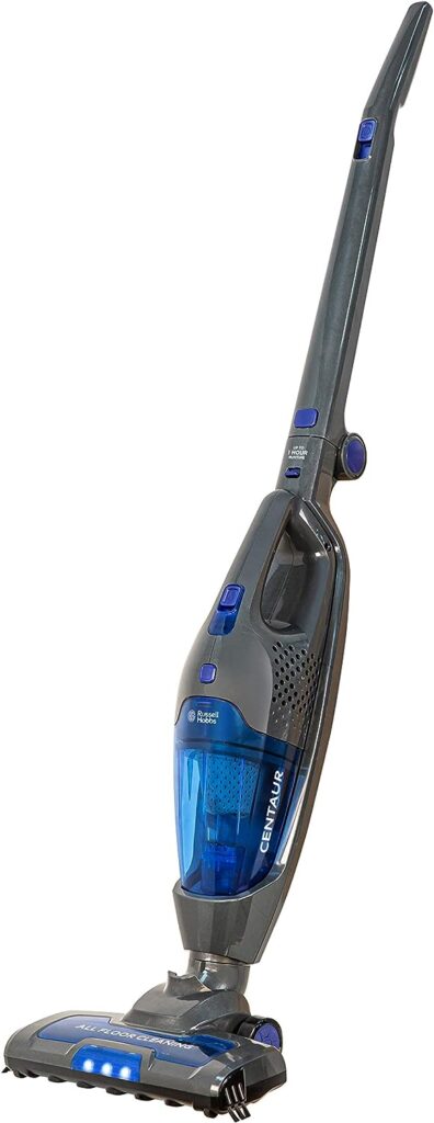 Russell Hobbs RHSV2211 Cordless Upright Stick Vacuum Bagless 2 in 1 Grey and Blue 600W 2 Speed Settings, 60 minute Run Time, for Carpets Hard Floors with Crevice Brush Tool with 2 Year Guarantee