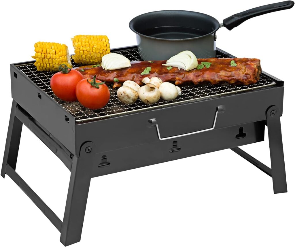 SA Products Foldable Charcoal BBQ Grill - Mini Portable Tabletop Barbeque - Great Folding Barbecue for Garden, Party, Festivals, Picnic, Camping, Hiking, Small Fire Pit - Easy to Carry in a Backpack