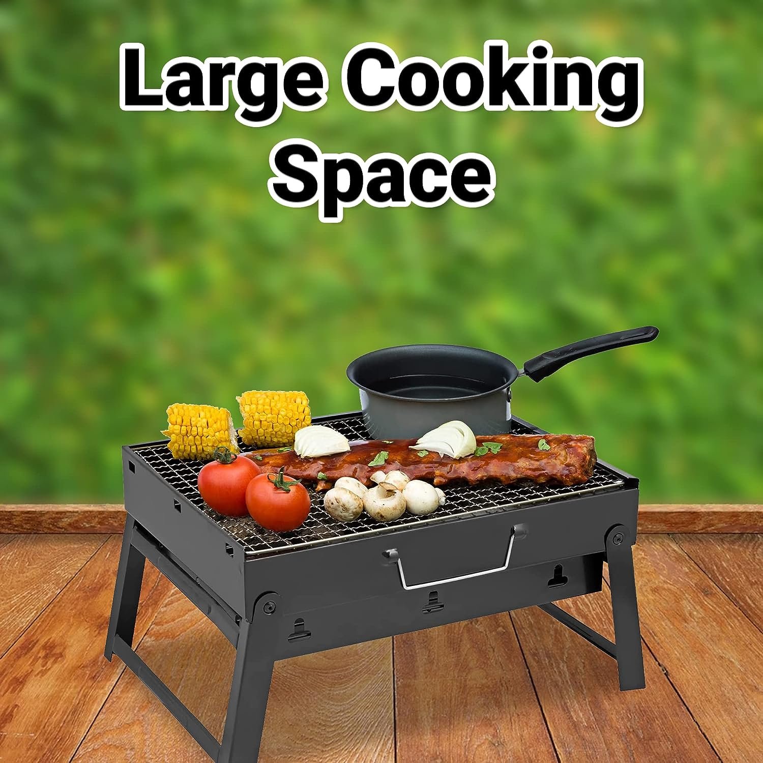 Fresh Fab Finds Foldable Charcoal BBQ Grill with Shelf, Stainless Steel Net, Portable for Camping/Picnic