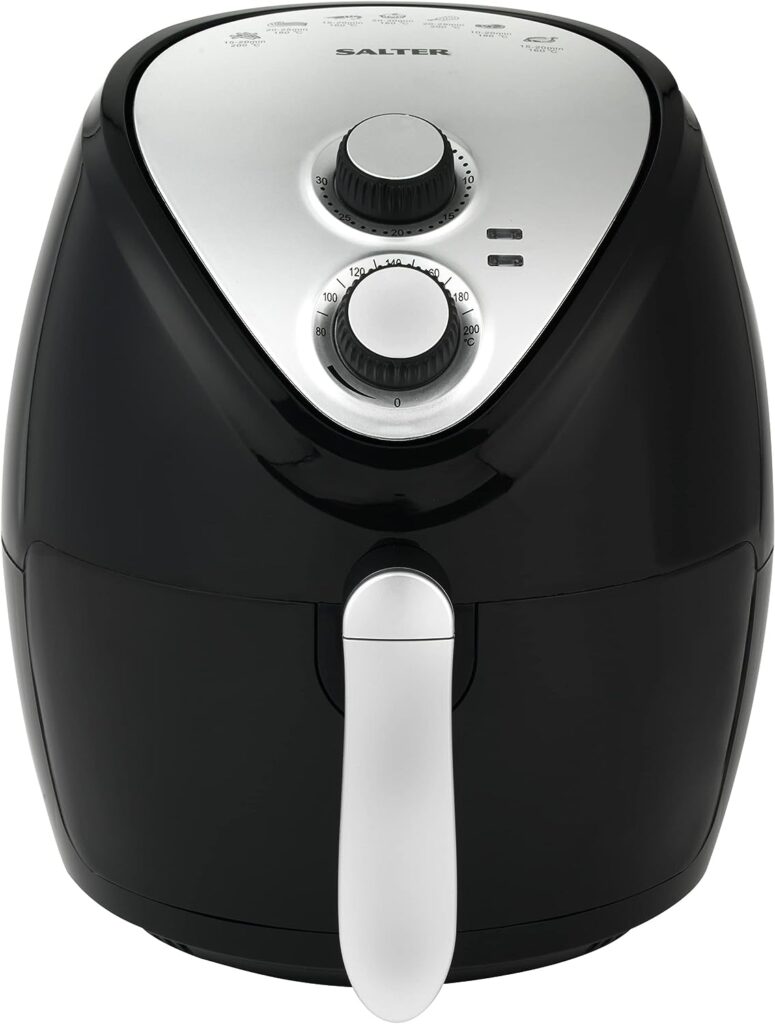 Salter EK2818 3.2L Air Fryer - Hot Air Circulation, Removable Non-Stick Basket, Temperature Up To 200°C, 7 Presets, Single Person, Small Household Student Oven, 30 Minute Timer, 1300W, Black