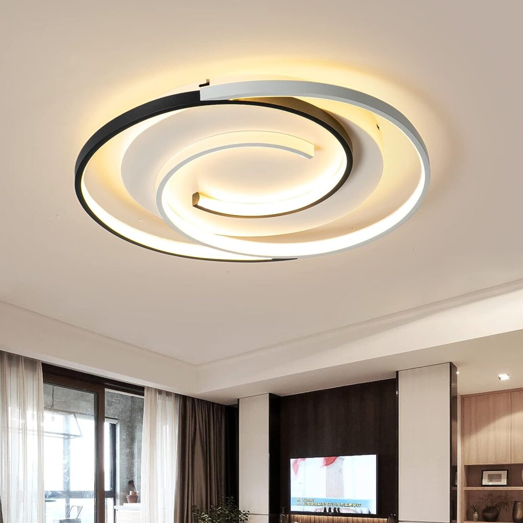 Schindora Modern LED Ceiling Light 36W 50cm with Remote Control, Geometry Round Black White Dimmable Ceiling Lights Fitting for Living Room, Bedroom, Kitchen