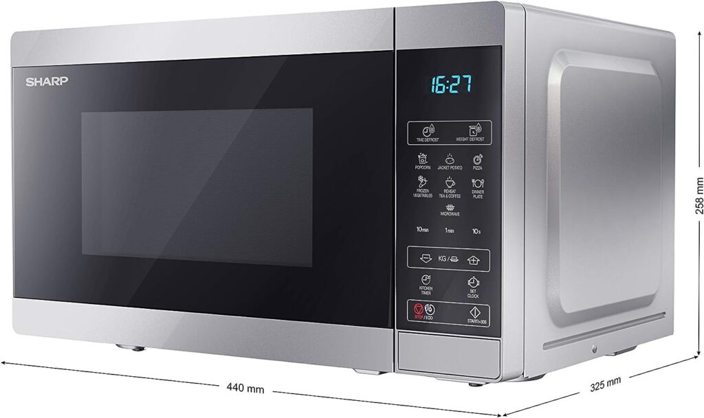 SHARP YC-MS02U-S Compact 20 Litre 800W Digital Microwave, 11 power levels, ECO Mode, defrost function, LED cavity light - Silver