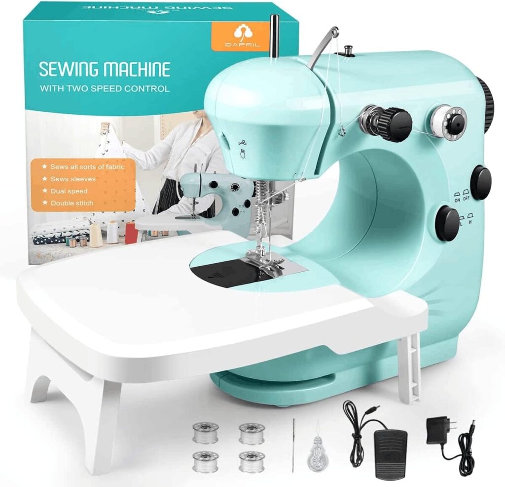 Small Manual Sewing Machine with Extension Table for Beginners, Adjustable 2 Speed with Sewing Kits, Best Gift for Kids Women Space Saver, DIY, Household and Travel