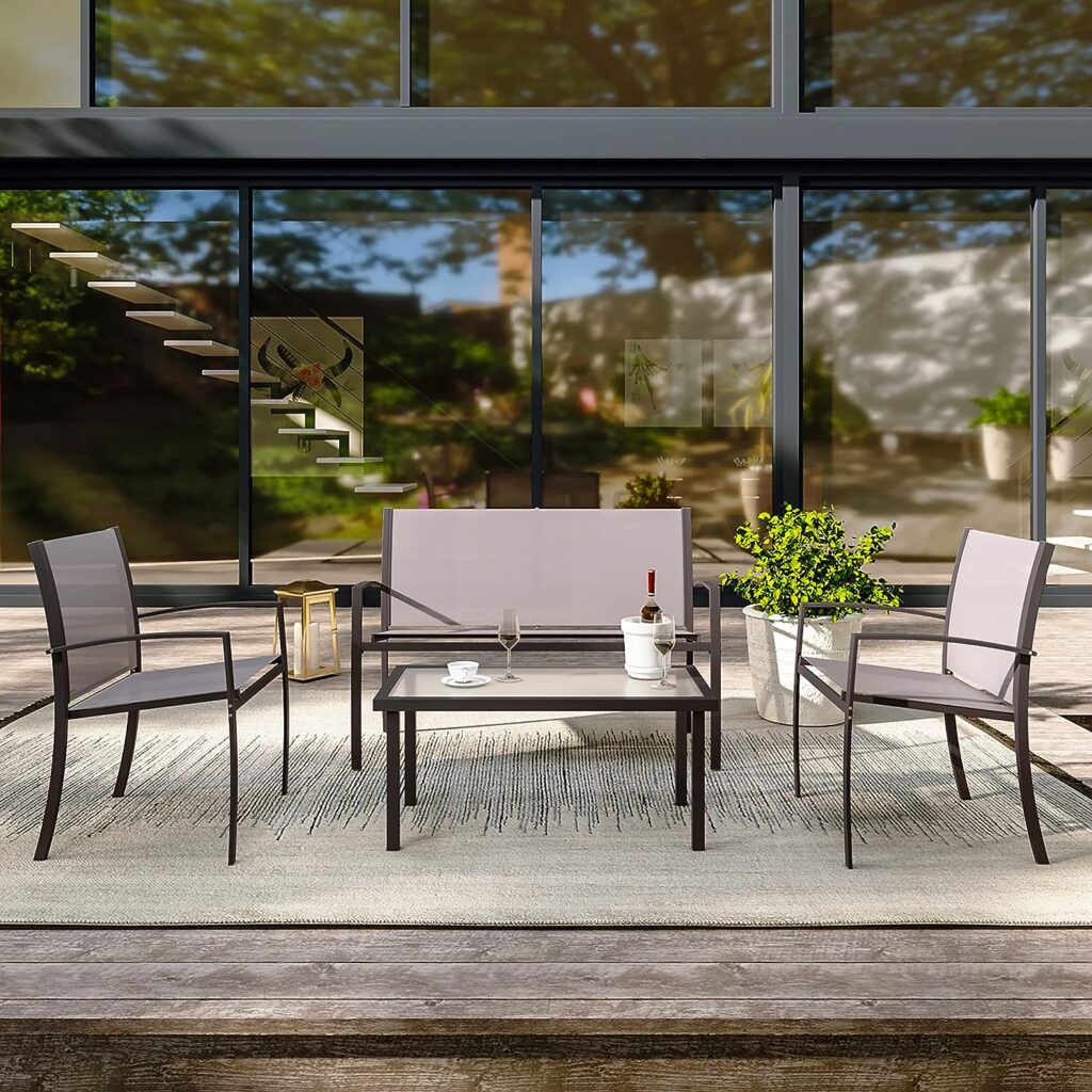 Table and Chairs Set 4, Outdoor 4 Seater Garden Furniture Suitable for Patio Backyard Poolside