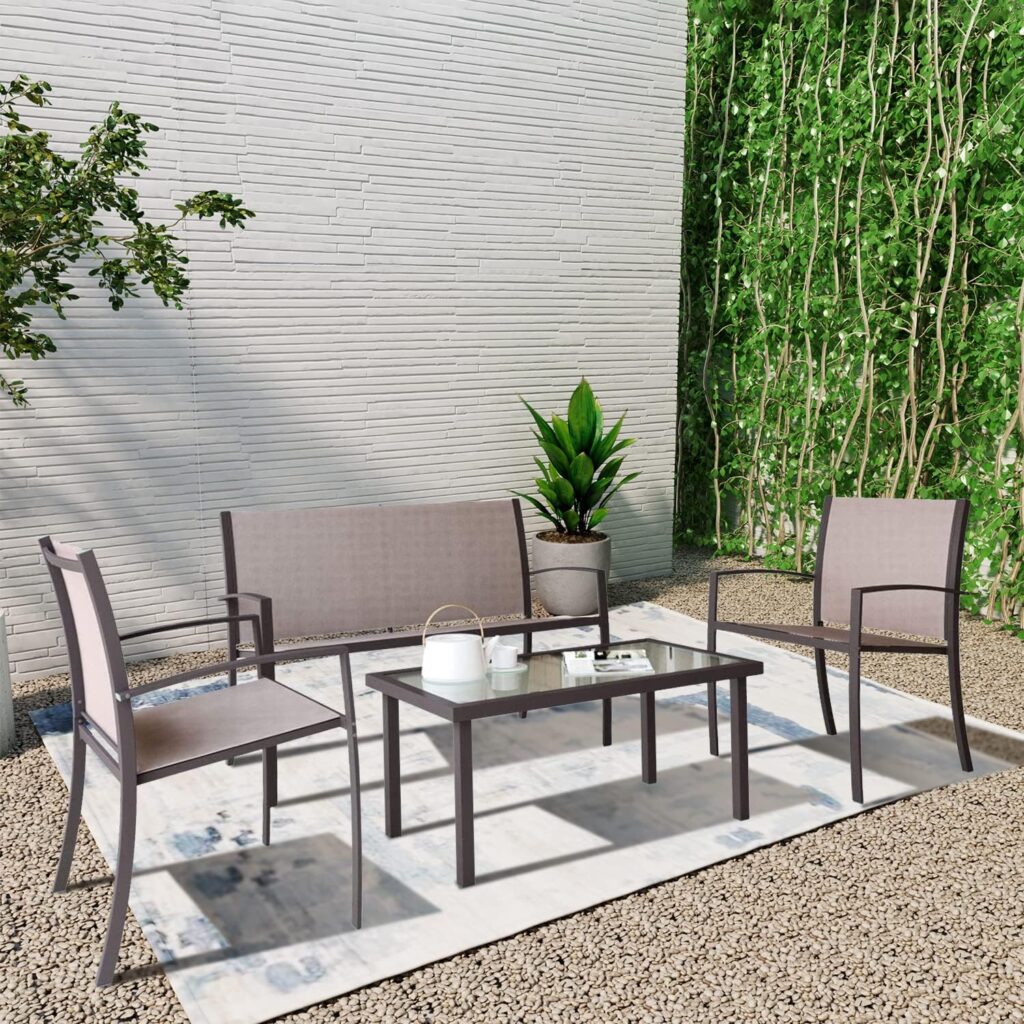 Table and Chairs Set 4, Outdoor 4 Seater Garden Furniture Suitable for Patio Backyard Poolside