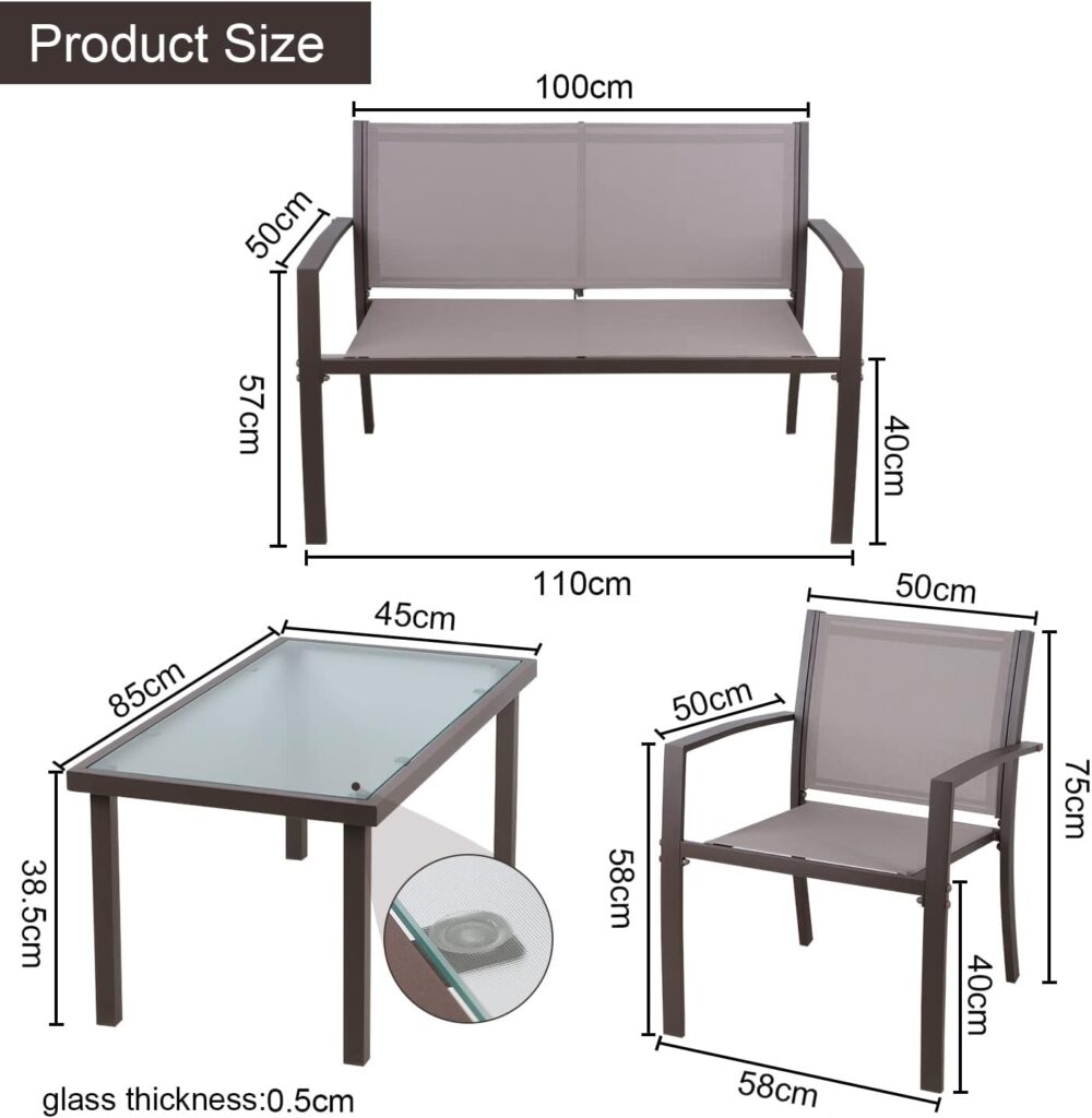 Table and Chairs Set 4, Outdoor 4 Seater Garden Furniture Suitable for Patio Backyard Poolside