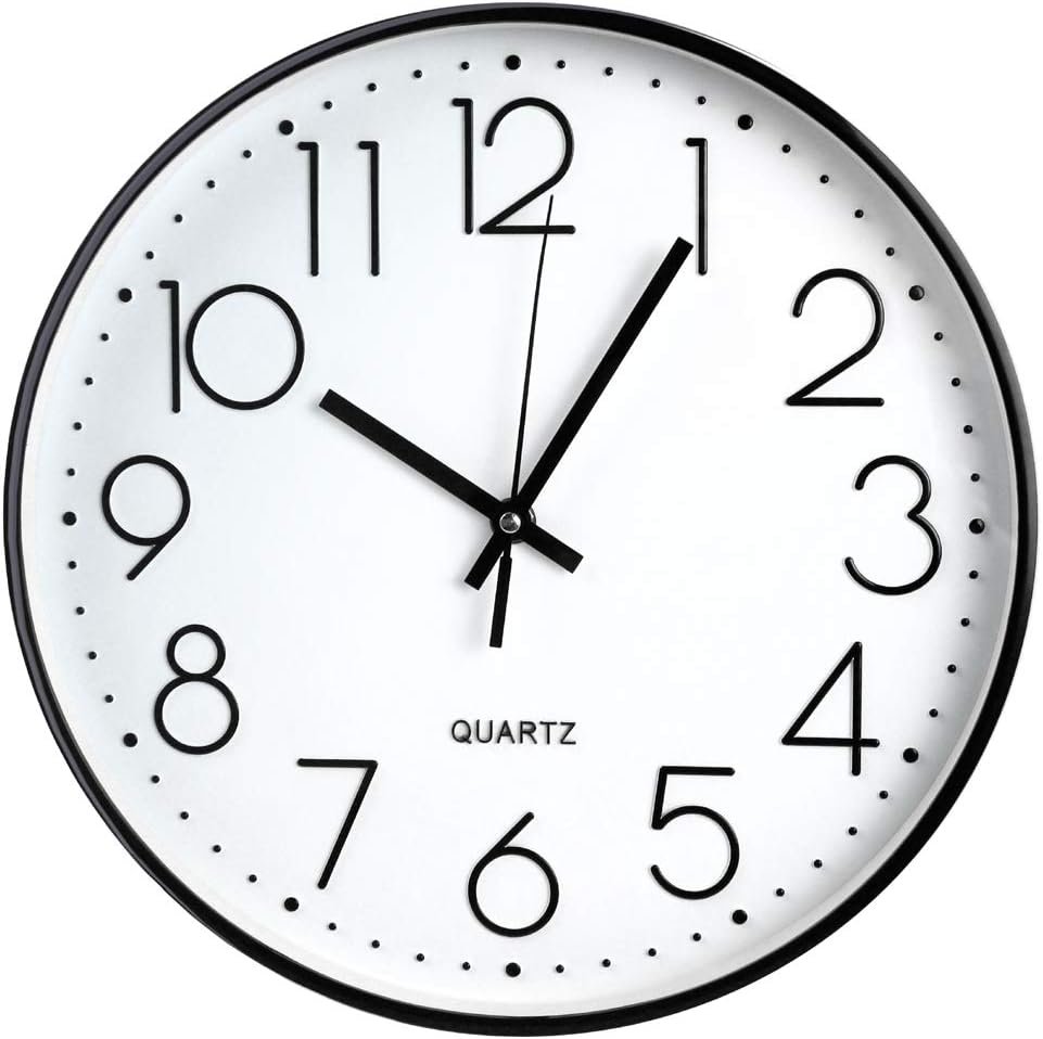 TOHOOYO Wall Clock 12 Non-ticking Silent Quartz Decorative Clocks Modern Large Number Round Clock (Black)