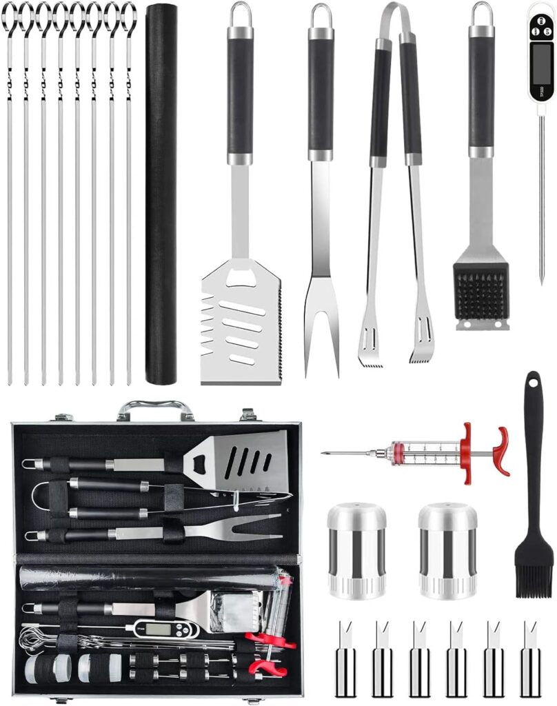 Trongle BBQ Tools Set, 26pcs Stainless Steel bbq set BBQ Accessories Set With Heat Resistant Handle, Case, BBQ Grill Mats, Premium Camping BBQ Utensil Set, Set for Man Woman, Fathers Day