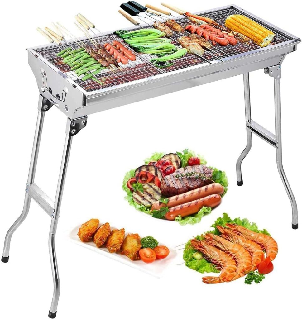 Uten Barbecue Grill Stainless Steel BBQ Charcoal Grill Smoker Barbecue Folding Portable for Outdoor Cooking Camping Hiking Picnics Backpacking Large
