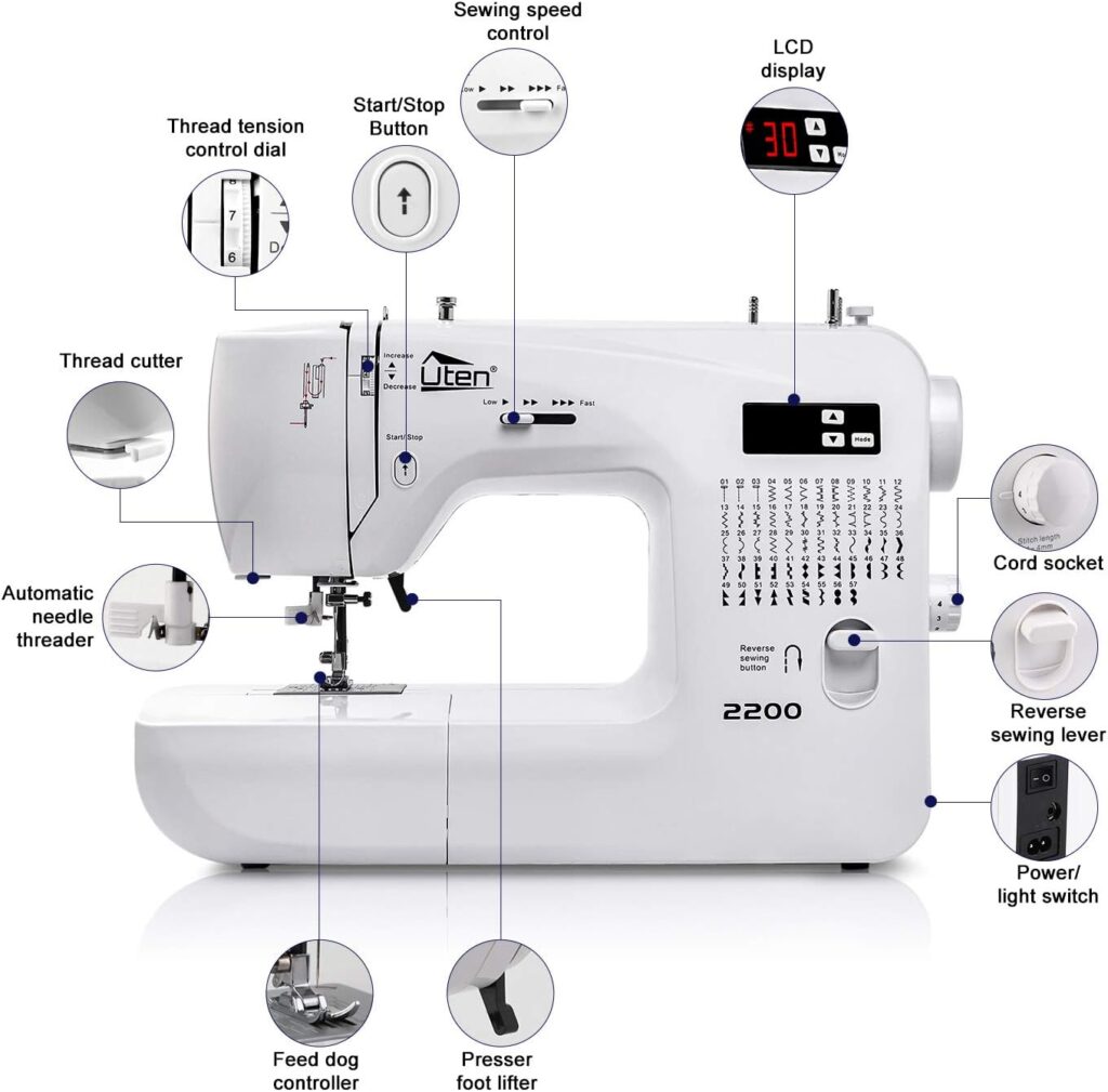 Uten Computerised Digital Sewing Machine Embroidery Quilting Function Machine 60 Stitches for Beginners Model 2200