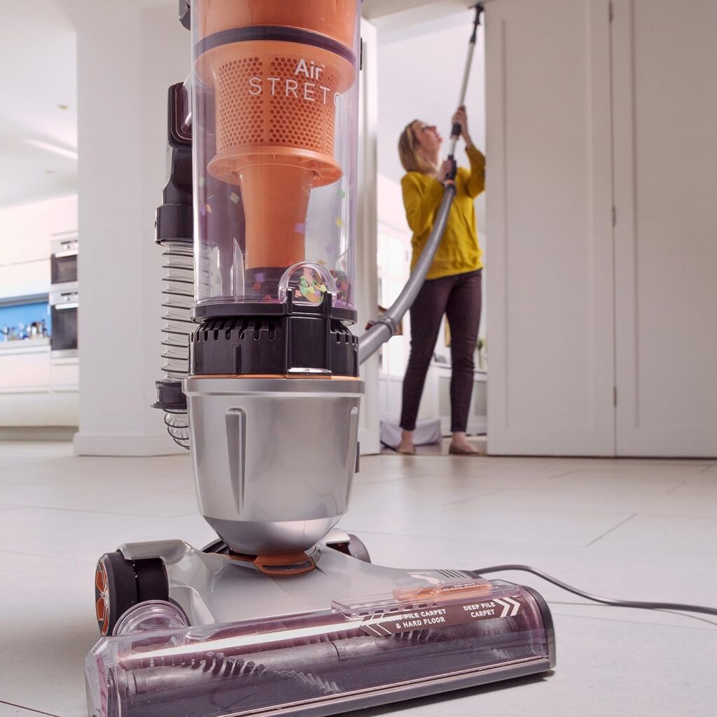 Vax Air Stretch Upright Vacuum Cleaner | Over 17m Reach | Powerful, Multi-cyclonic, with No Loss of Suction | Lightweight - U85-AS-Be, Silver and Orange, 820W