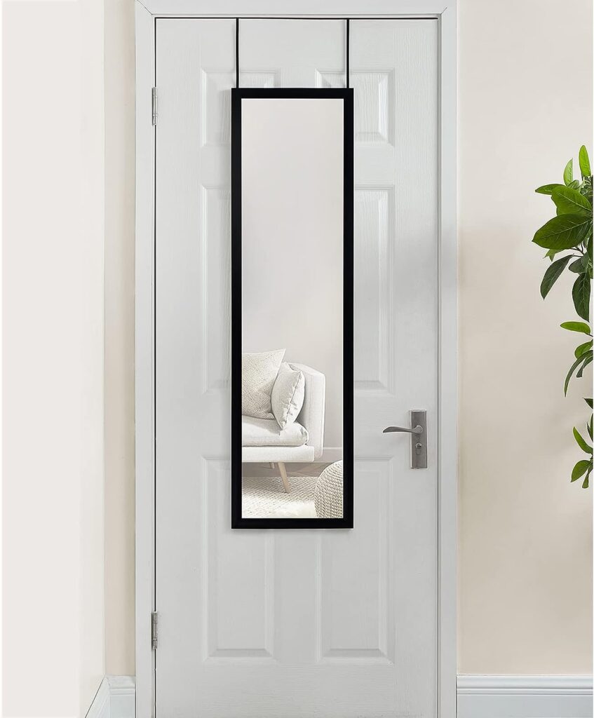Vivo Technologies Over the Door Mirror - Full Length Hanging Door Mirror for Bedroom, Bathroom, Dorm, Wardrobe, 106x36cm Black