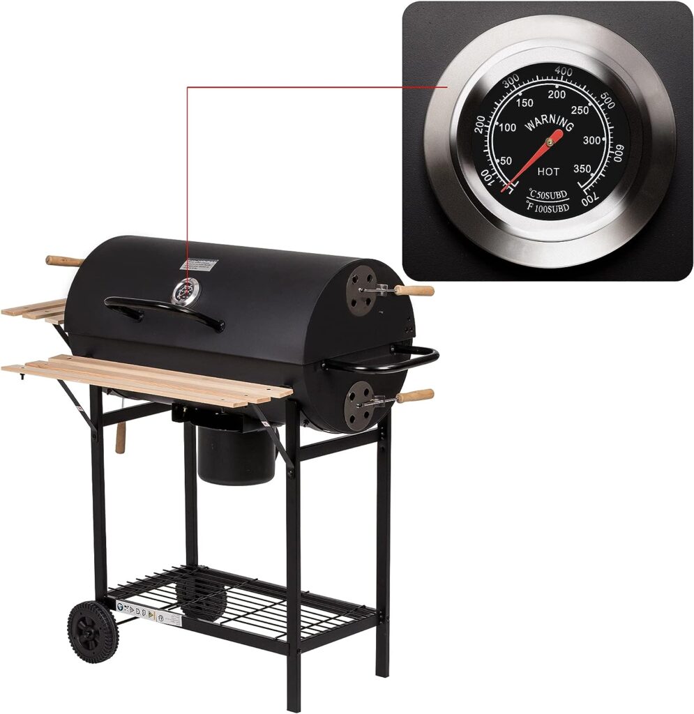 VOYSIGN Charcoal BBQ Grill, Barrel BBQ XX Large, Outdoor Garden Barbecue Heat Smoker with Thermometer