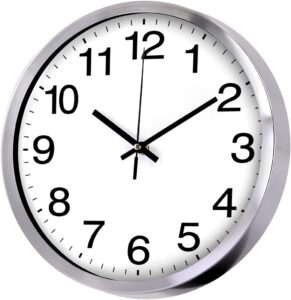 Wall Clock 12 Inch Metal Frame Glass Cover Non-ticking Number Quartz Wall Clock