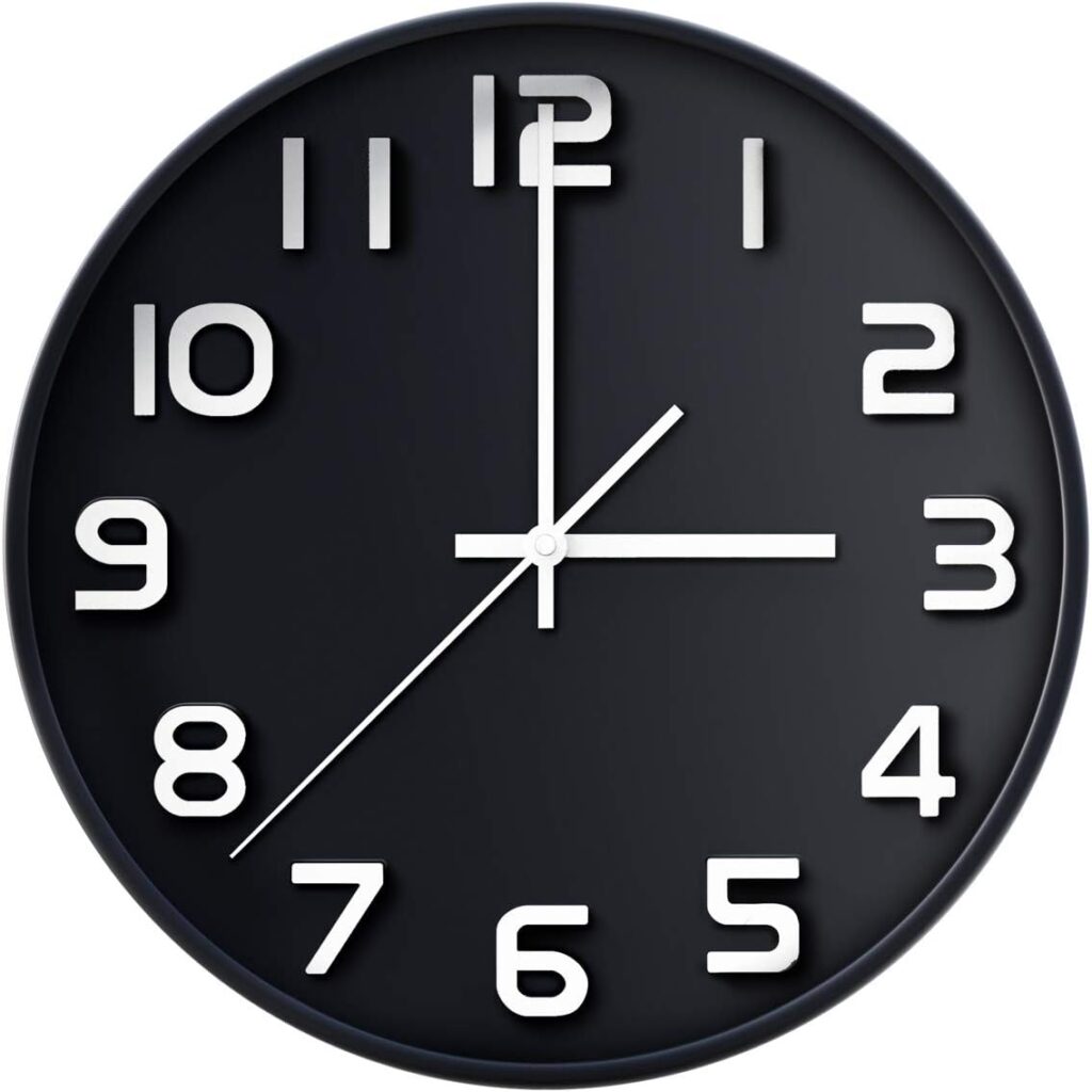 Wall Clock 12 Silent Non-Ticking Quartz Decorative Wall Clock 3D Large Number, Modern Style Good for Living Room Home Office Battery Operated(black)