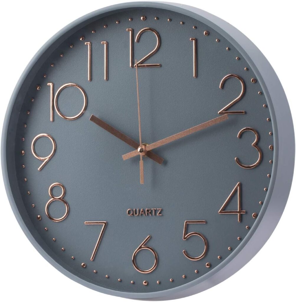 Wall Clock Battery Operated Silent Non-ticking Wall Clock 12 Inch Modern Quartz Design Decorative Indoor Kitchen Office Grey