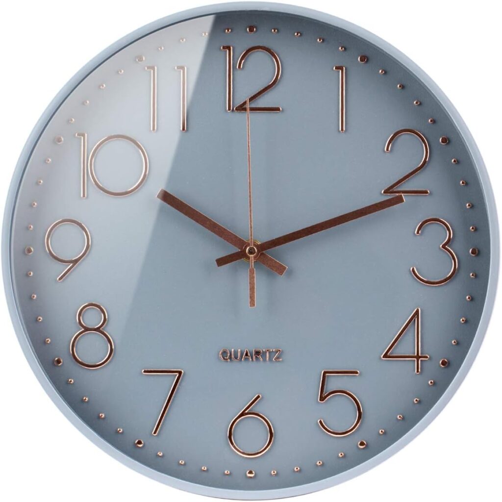 Wall Clock Battery Operated Silent Non-ticking Wall Clock 12 Inch Modern Quartz Design Decorative Indoor Kitchen Office Grey